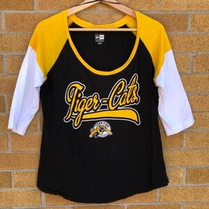 New Era by 5TH & Ocean Black & Yellow Tiger-Cats Raglan Tee football Women’s M-L